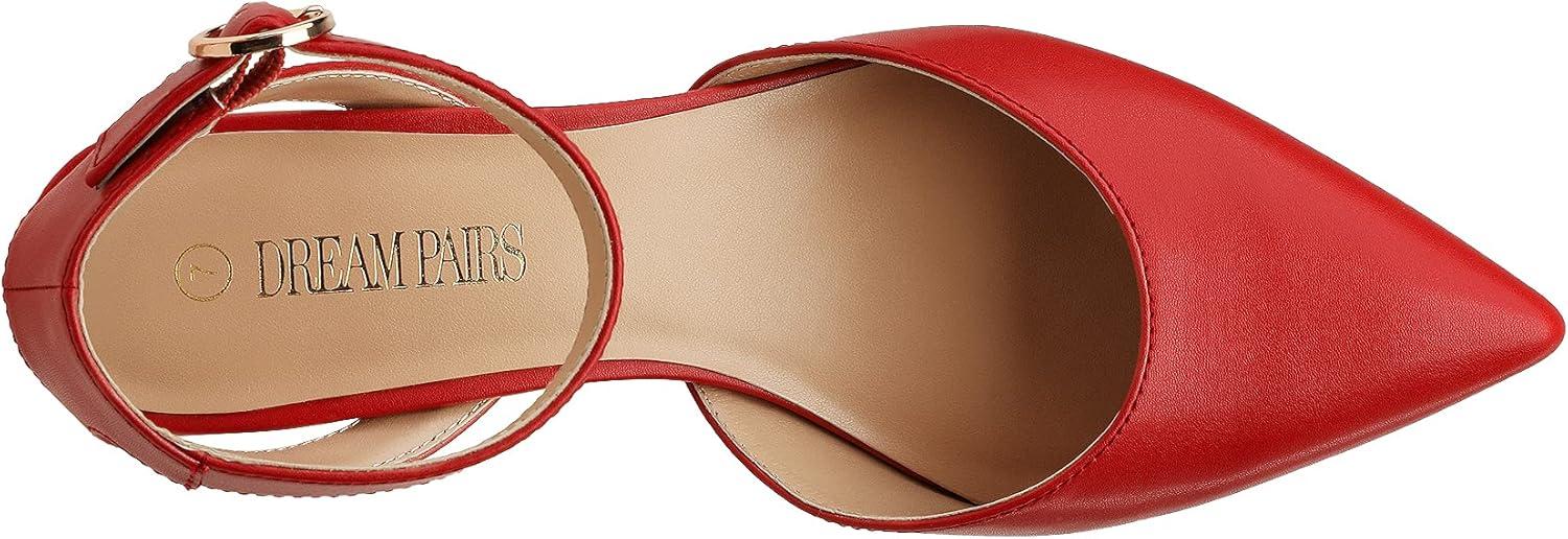 imageDREAM PAIRS Kitten Heels for Women Low Heel Dress Shoes Wedding Dress Closed Toe Pump Shoes LunaFireRed