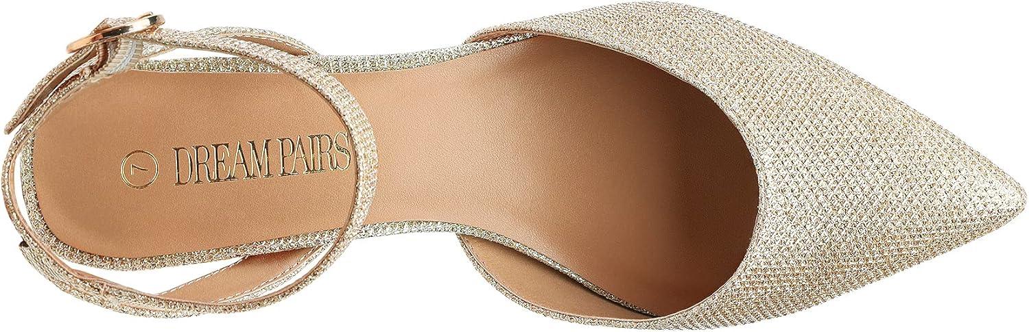 imageDREAM PAIRS Kitten Heels for Women Low Heel Dress Shoes Wedding Dress Closed Toe Pump Shoes LunaGoldGlitter