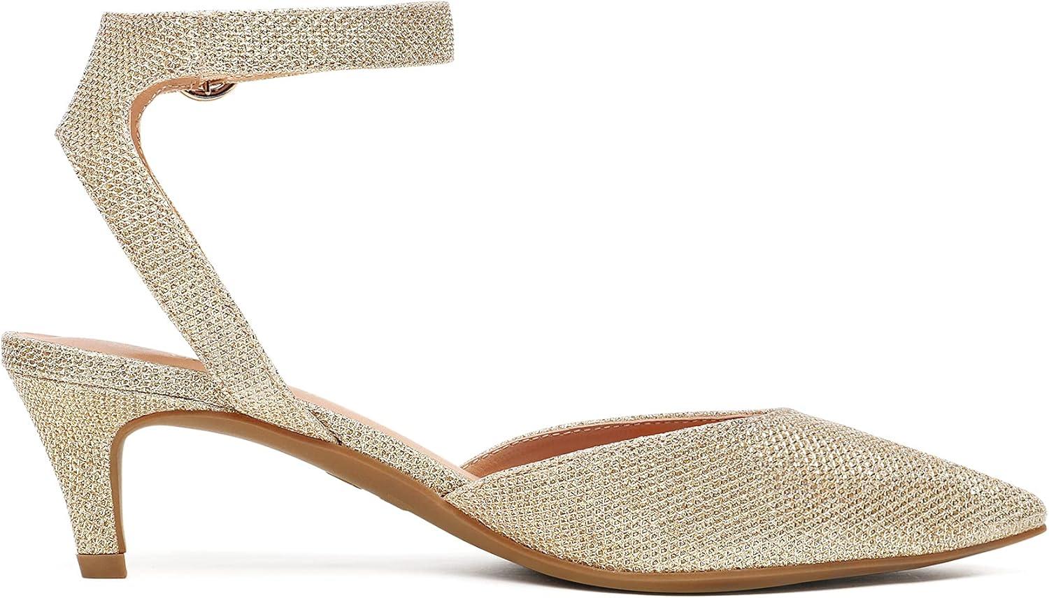 imageDREAM PAIRS Kitten Heels for Women Low Heel Dress Shoes Wedding Dress Closed Toe Pump Shoes LunaGoldGlitter