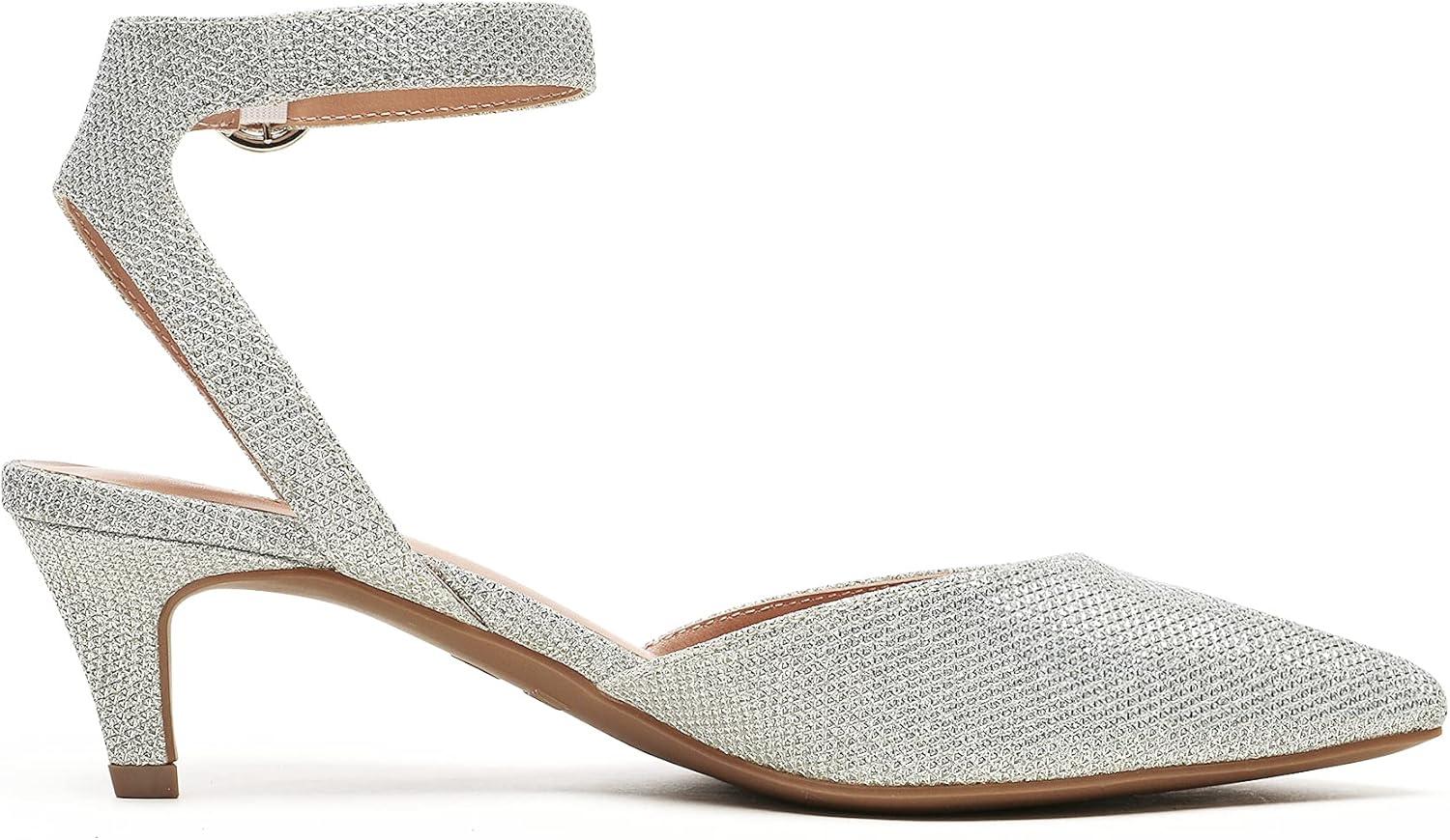 imageDREAM PAIRS Kitten Heels for Women Low Heel Dress Shoes Wedding Dress Closed Toe Pump Shoes LunaSilverGlitter