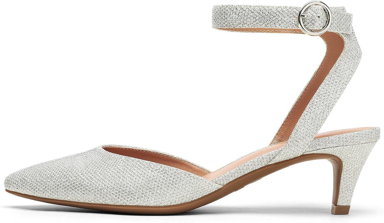 imageDREAM PAIRS Kitten Heels for Women Low Heel Dress Shoes Wedding Dress Closed Toe Pump Shoes LunaSilverGlitter