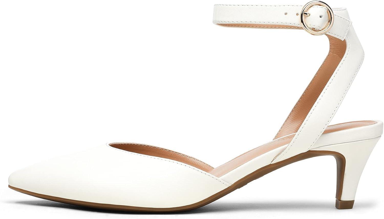 imageDREAM PAIRS Kitten Heels for Women Low Heel Dress Shoes Wedding Dress Closed Toe Pump Shoes LunaWhitePu