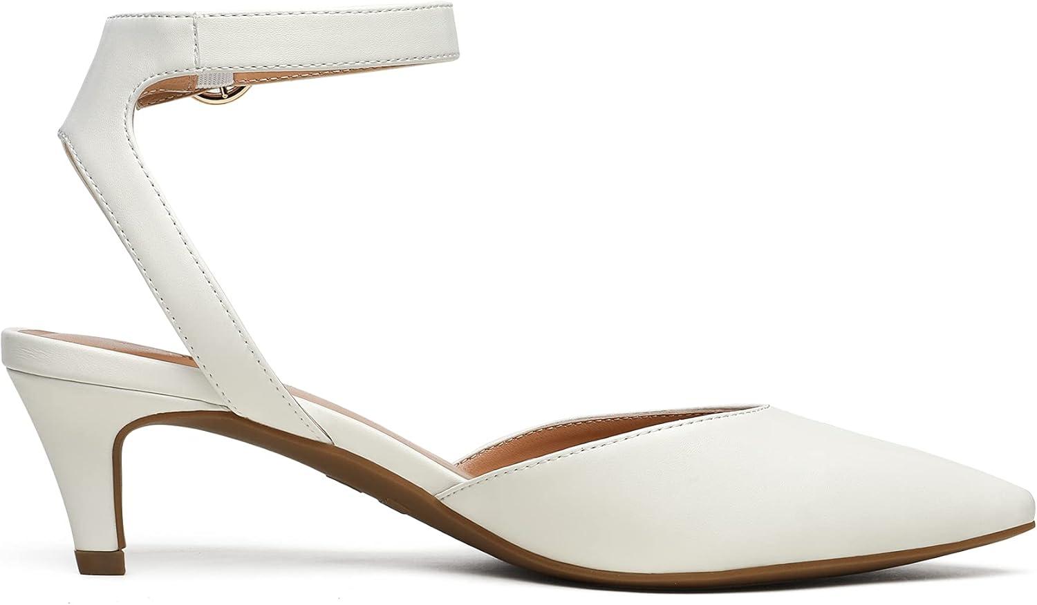 imageDREAM PAIRS Kitten Heels for Women Low Heel Dress Shoes Wedding Dress Closed Toe Pump Shoes LunaWhitePu