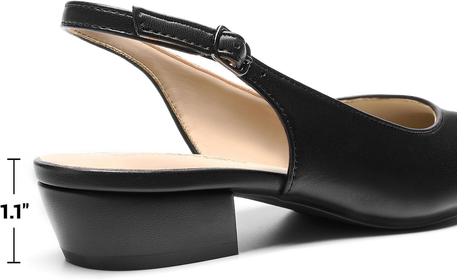 imageDREAM PAIRS Kitten Slingback Low Block Heels for Women Pointed Closed Toe Business Dress Shoes Wedding Party Comfortable Pumps ShoesBlack