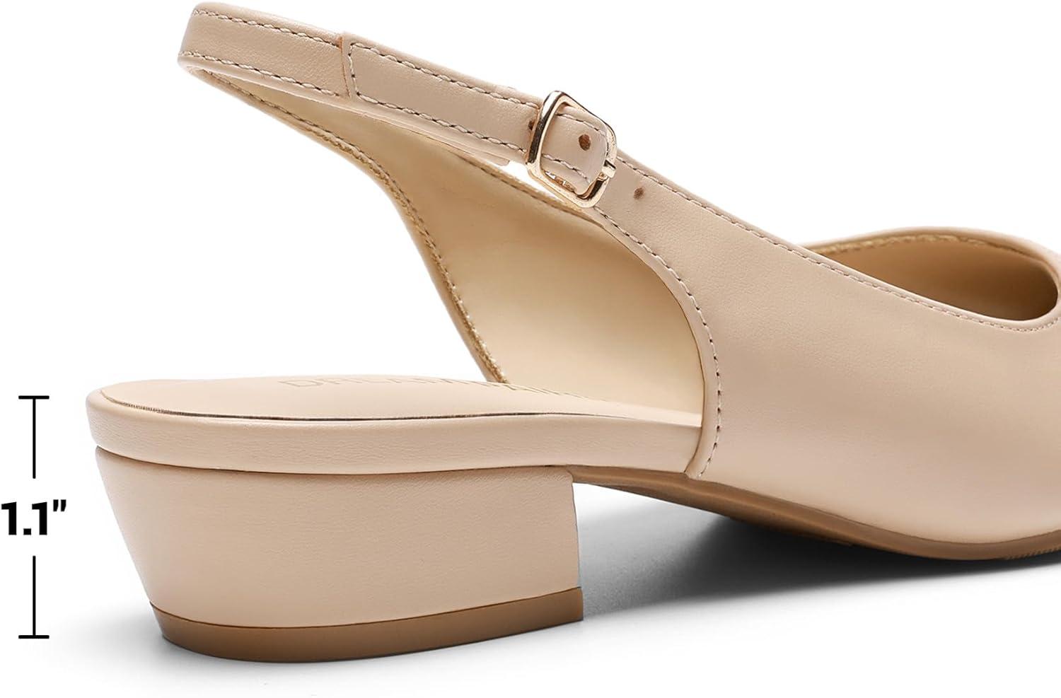 imageDREAM PAIRS Kitten Slingback Low Block Heels for Women Pointed Closed Toe Business Dress Shoes Wedding Party Comfortable Pumps ShoesNude