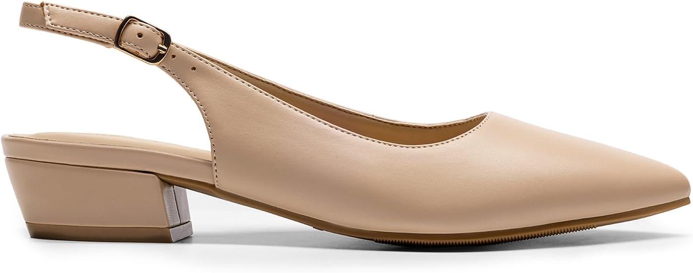 imageDREAM PAIRS Kitten Slingback Low Block Heels for Women Pointed Closed Toe Business Dress Shoes Wedding Party Comfortable Pumps ShoesNude