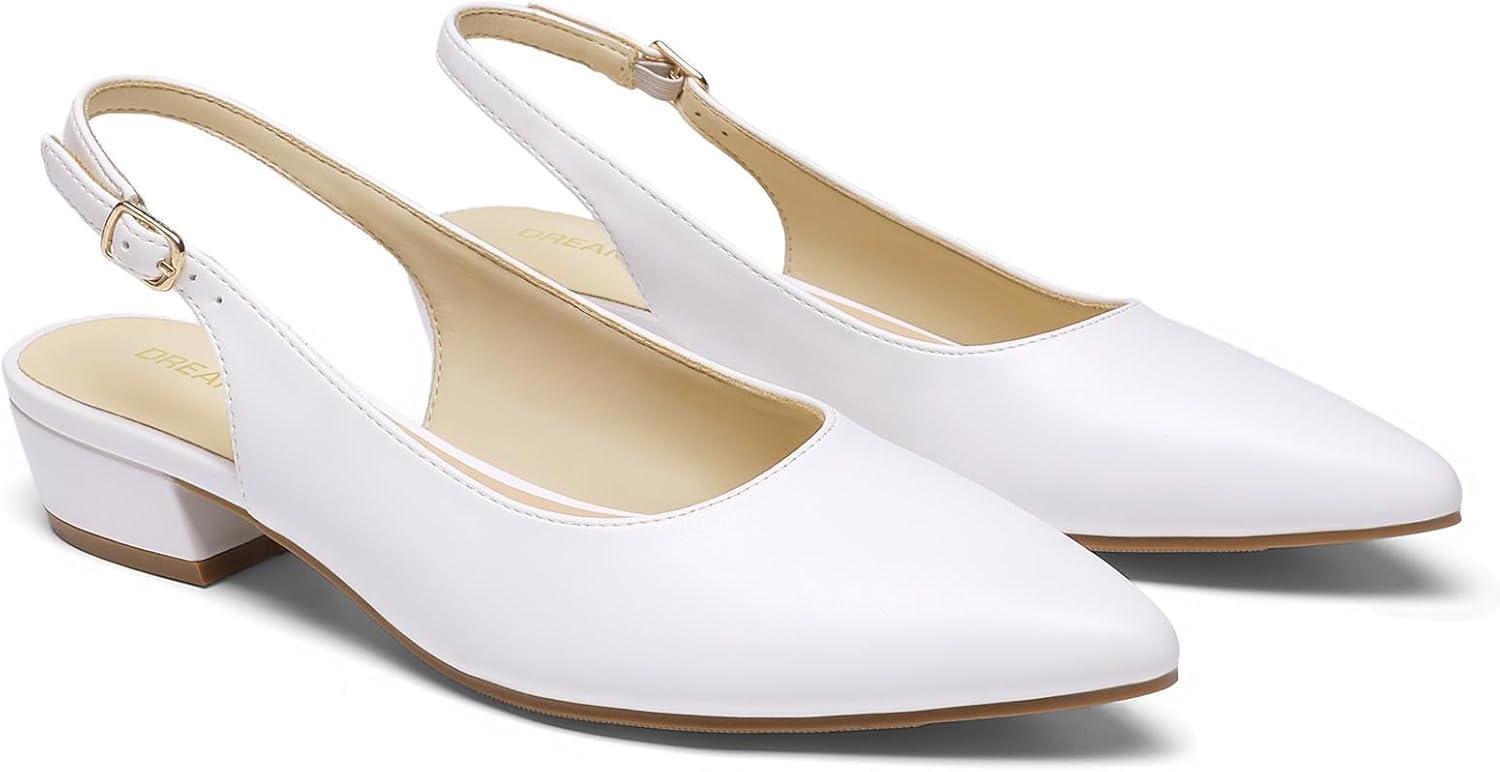 imageDREAM PAIRS Kitten Slingback Low Block Heels for Women Pointed Closed Toe Business Dress Shoes Wedding Party Comfortable Pumps ShoesWhite