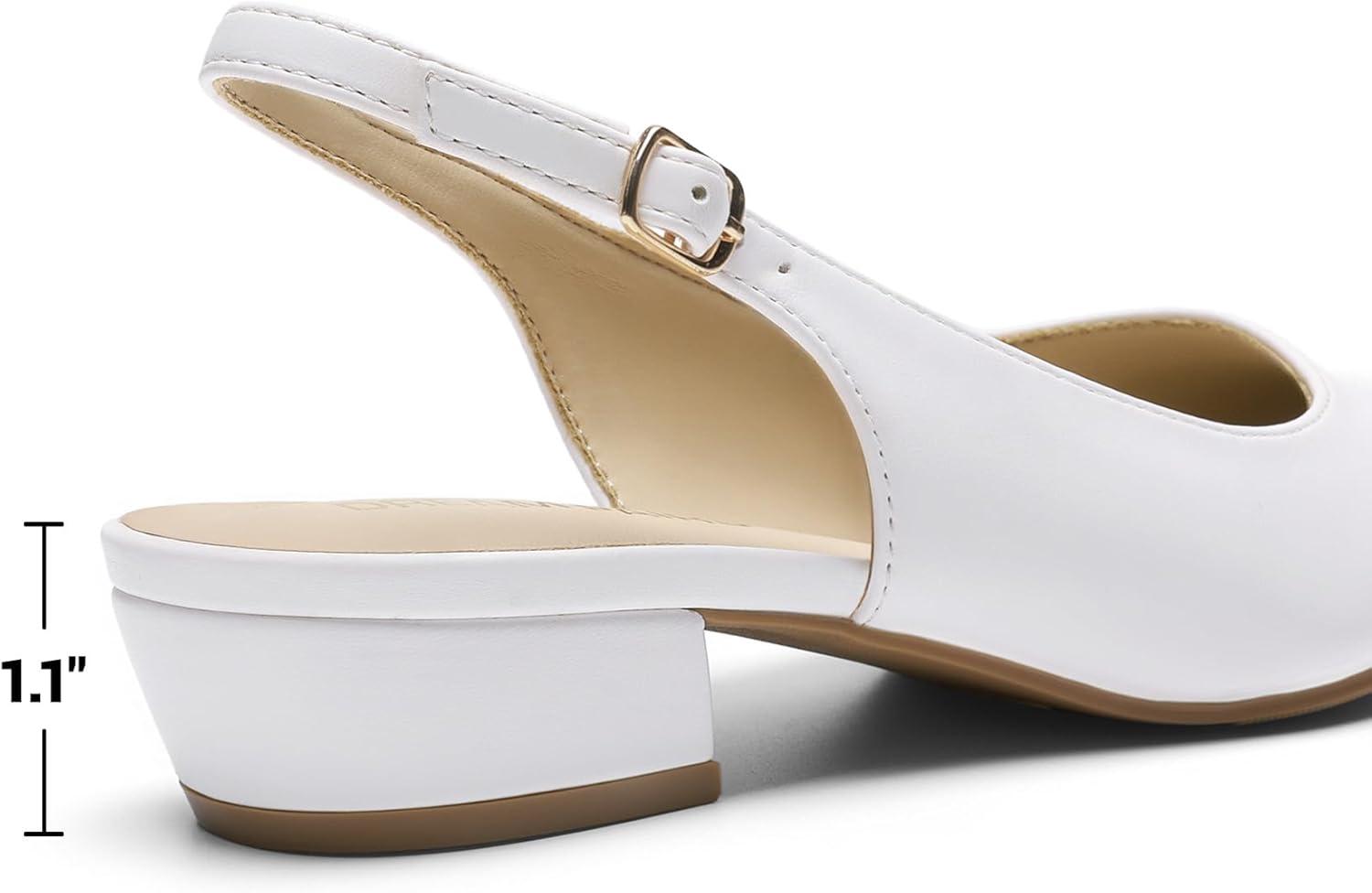 imageDREAM PAIRS Kitten Slingback Low Block Heels for Women Pointed Closed Toe Business Dress Shoes Wedding Party Comfortable Pumps ShoesWhite