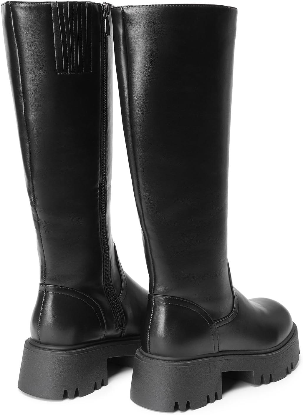 imageDREAM PAIRS Knee High Boots Comfortable Chunky Platform RoundToe Side Zip Boots for WomenBlack