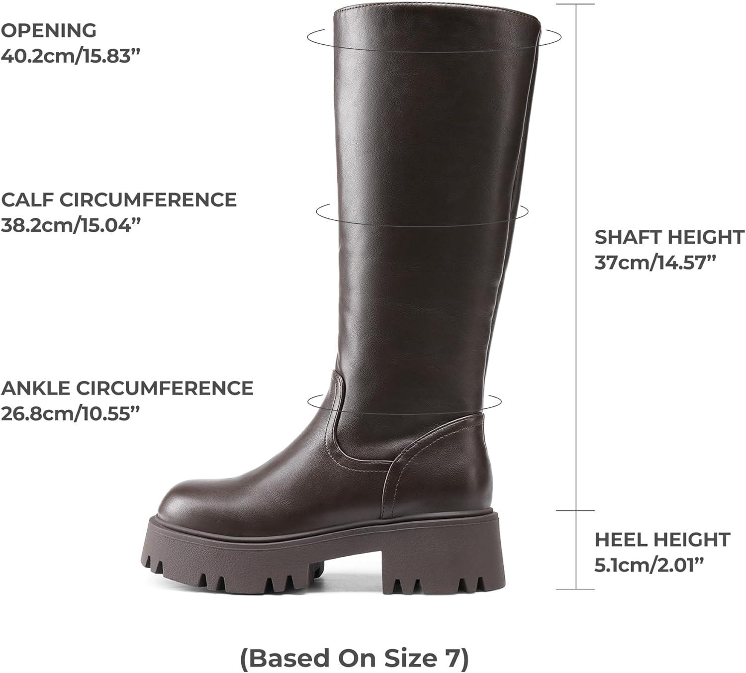 imageDREAM PAIRS Knee High Boots Comfortable Chunky Platform RoundToe Side Zip Boots for WomenBrown