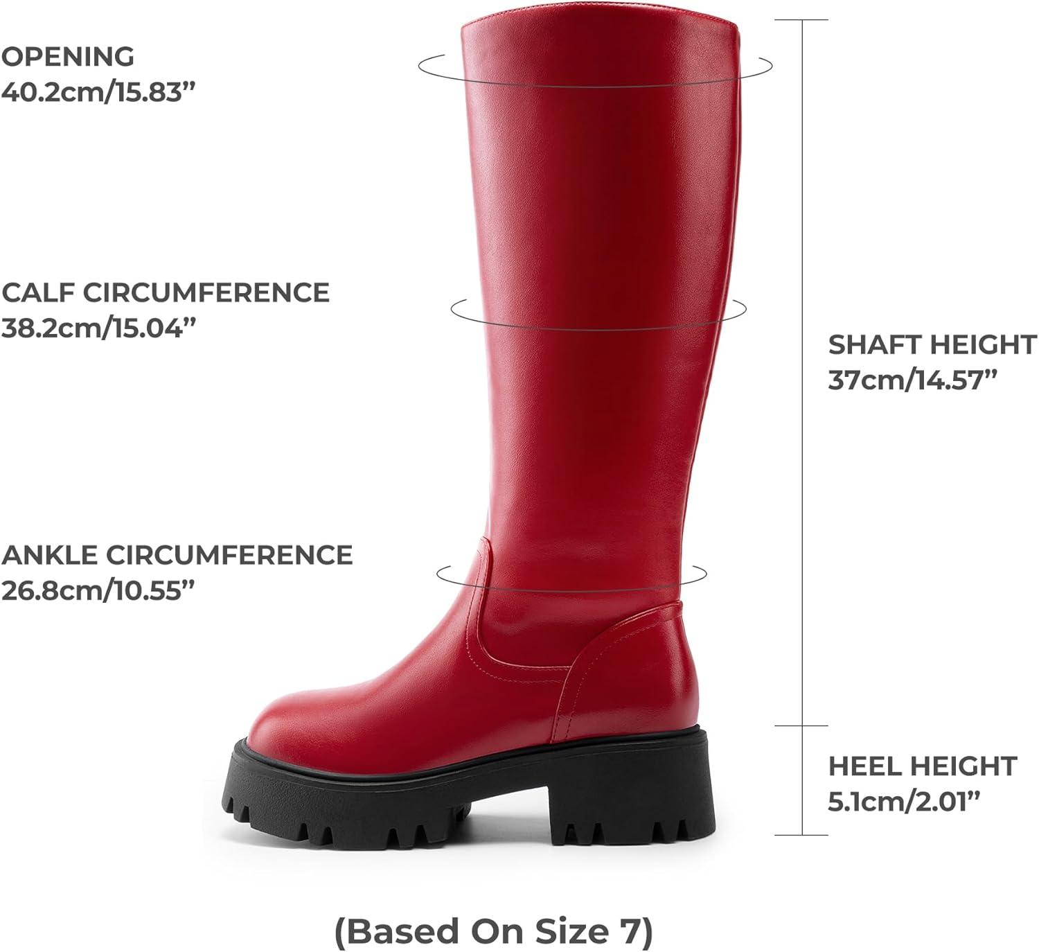 imageDREAM PAIRS Knee High Boots Comfortable Chunky Platform RoundToe Side Zip Boots for WomenRed