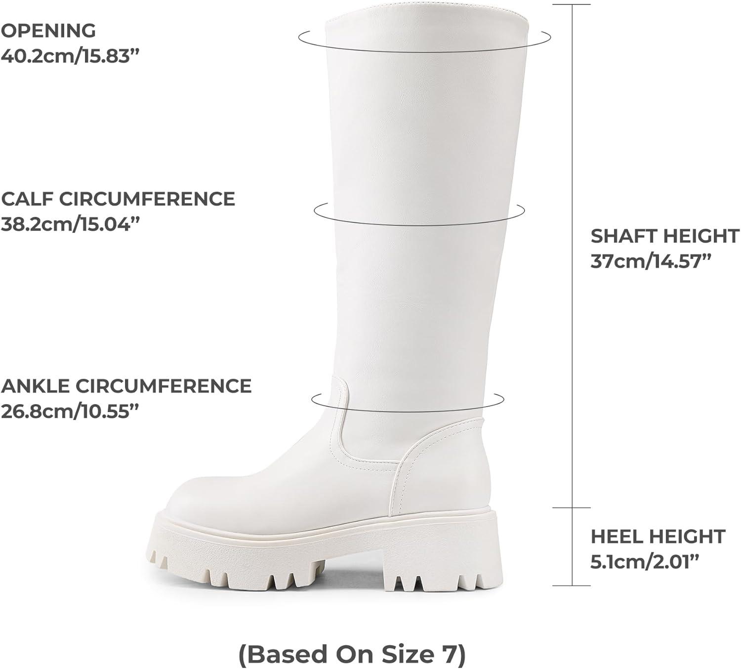 imageDREAM PAIRS Knee High Boots Comfortable Chunky Platform RoundToe Side Zip Boots for WomenWhite