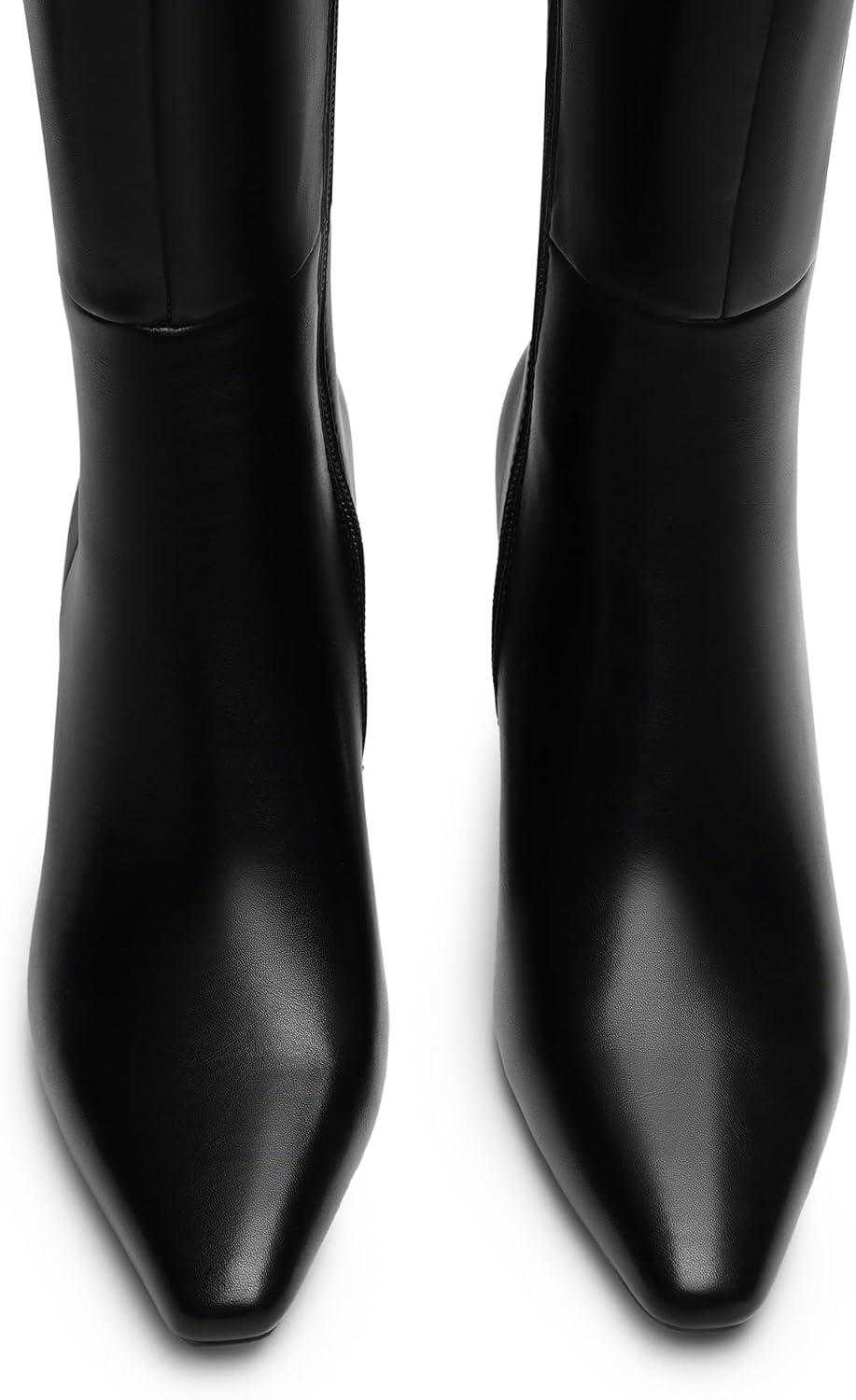 imageDREAM PAIRS Knee High Boots Women Chunky Block Heel Square Toe Side Zipper Tall Boots for WomenBlackpu