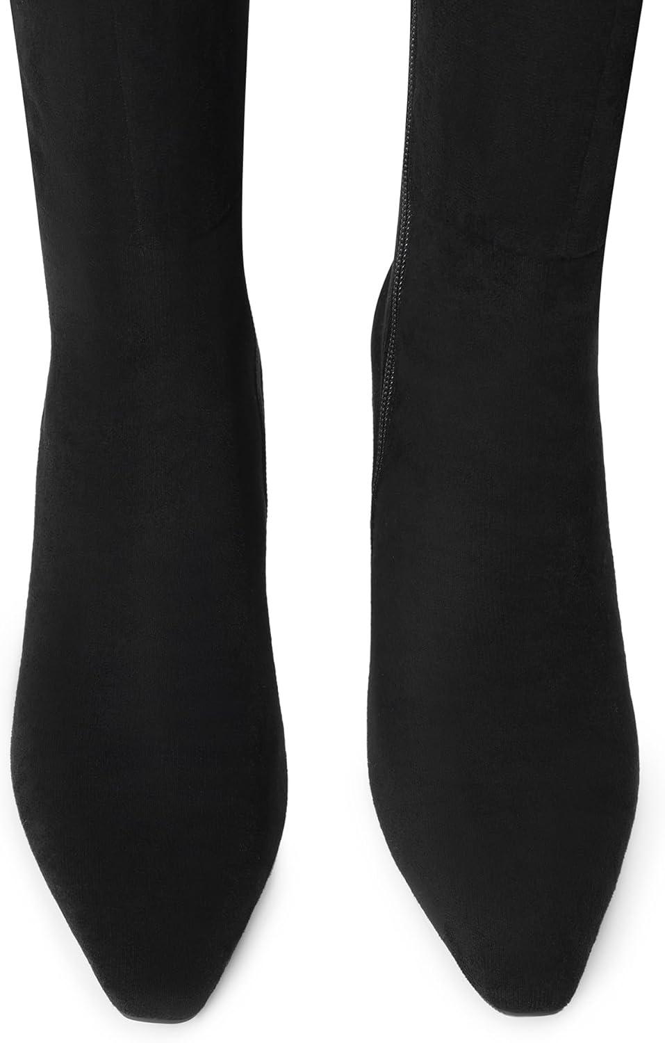 imageDREAM PAIRS Knee High Boots Women Chunky Block Heel Square Toe Side Zipper Tall Boots for WomenBlacksuede