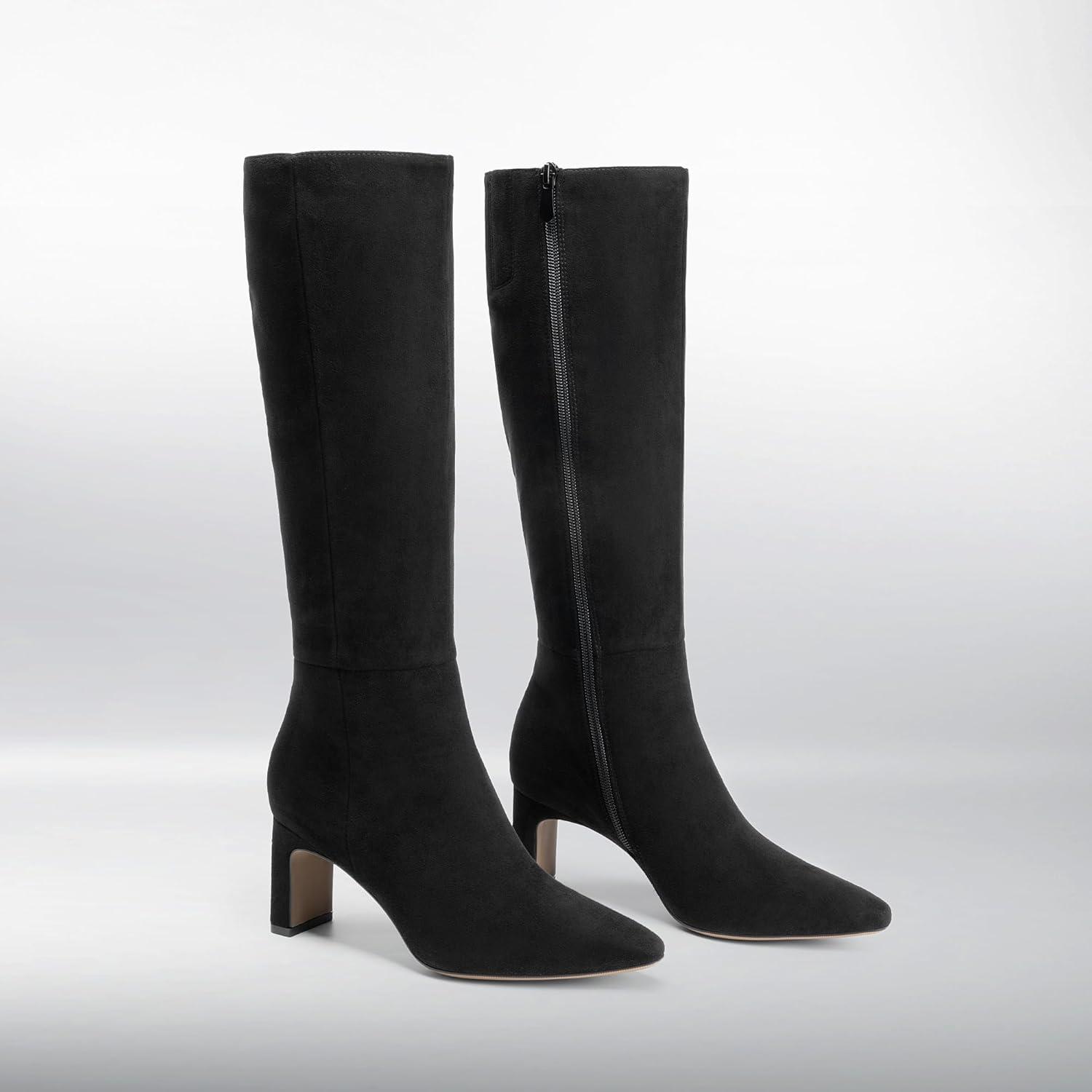 imageDREAM PAIRS Knee High Boots Women Chunky Block Heel Square Toe Side Zipper Tall Boots for WomenBlacksuede