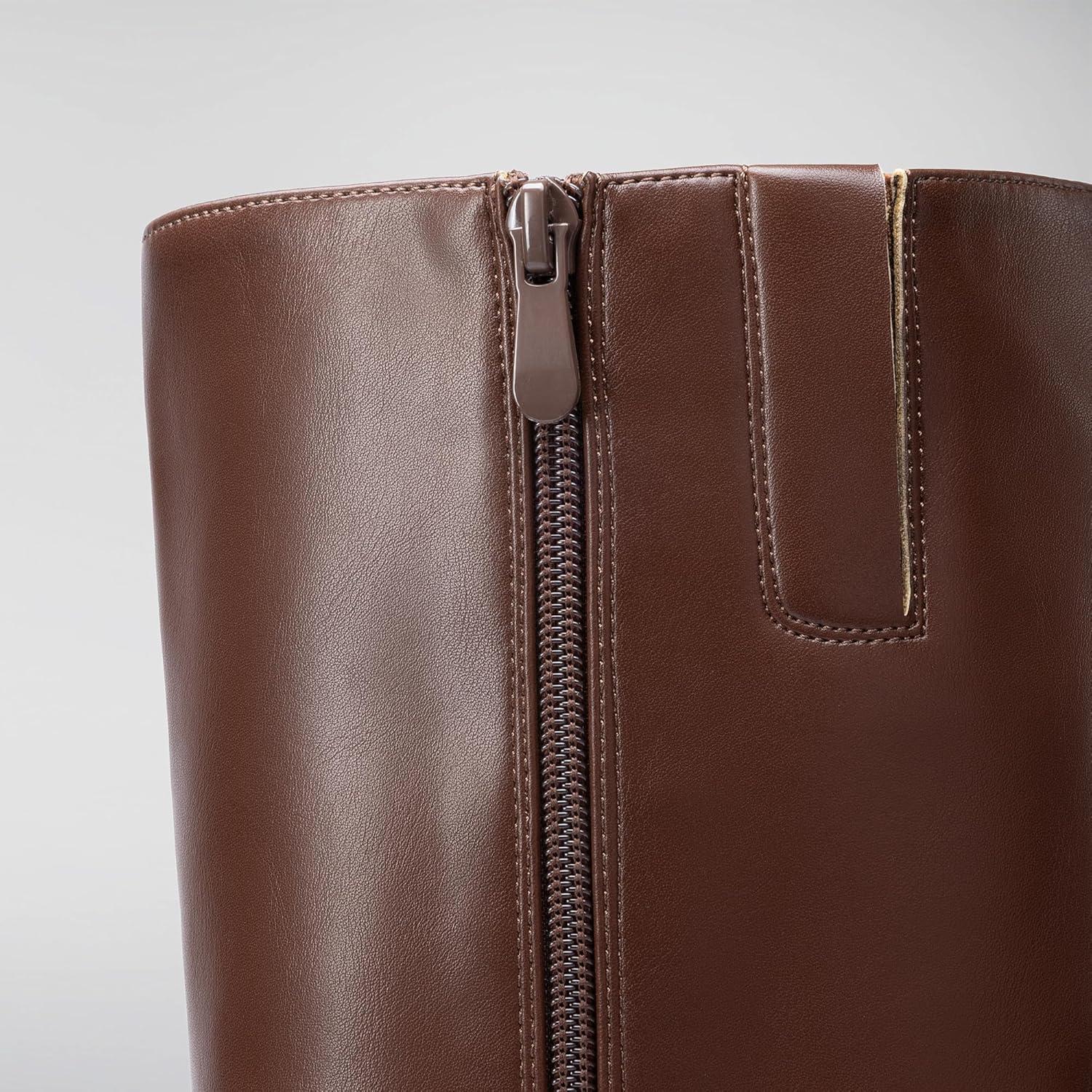 imageDREAM PAIRS Knee High Boots Women Chunky Block Heel Square Toe Side Zipper Tall Boots for WomenBrownpu