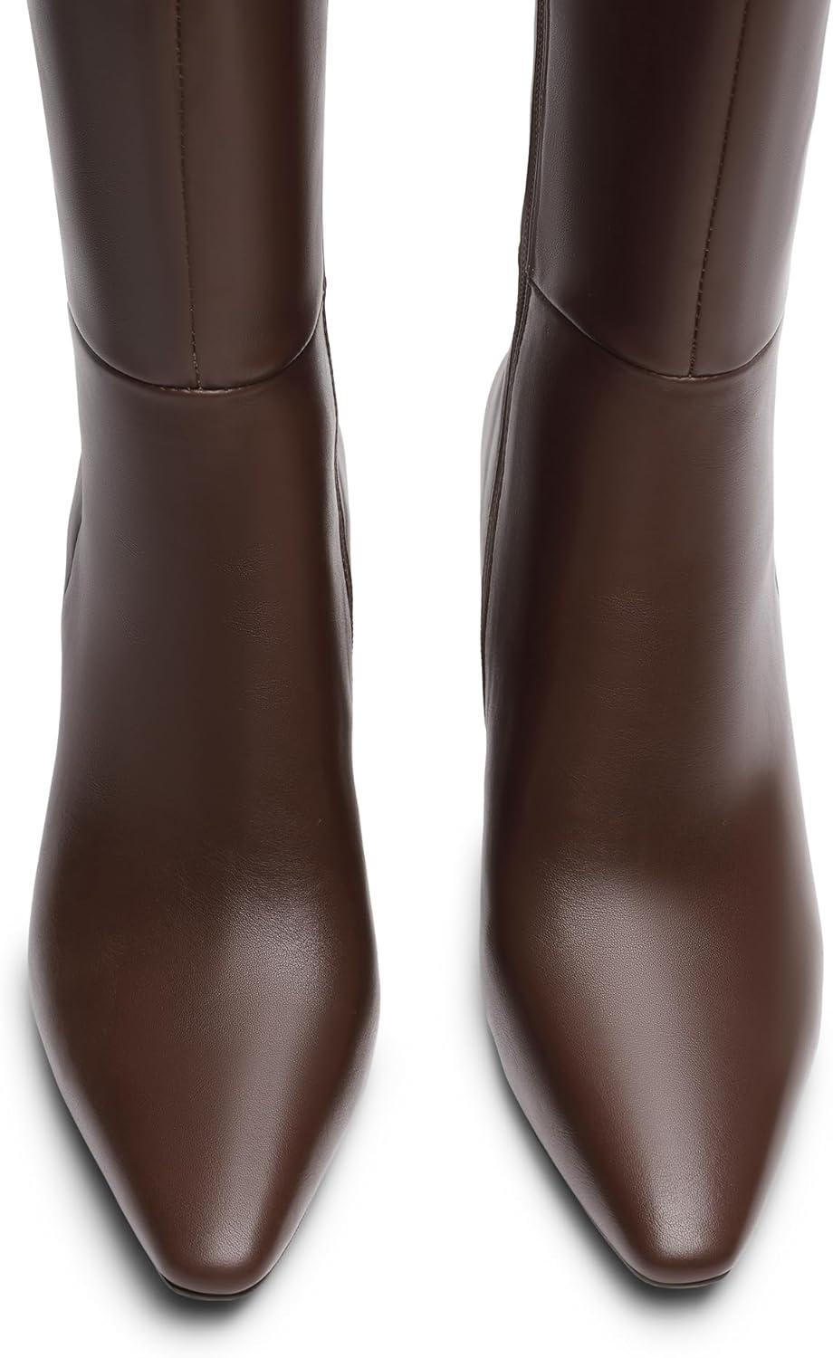 imageDREAM PAIRS Knee High Boots Women Chunky Block Heel Square Toe Side Zipper Tall Boots for WomenBrownpu