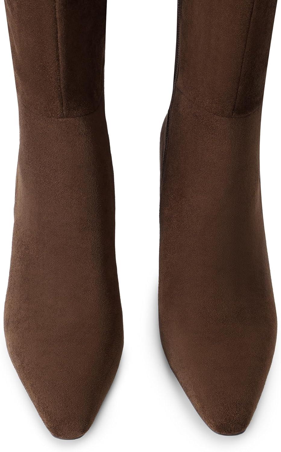 imageDREAM PAIRS Knee High Boots Women Chunky Block Heel Square Toe Side Zipper Tall Boots for WomenBrownsuede