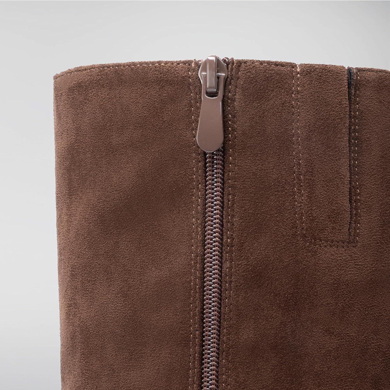 imageDREAM PAIRS Knee High Boots Women Chunky Block Heel Square Toe Side Zipper Tall Boots for WomenBrownsuede