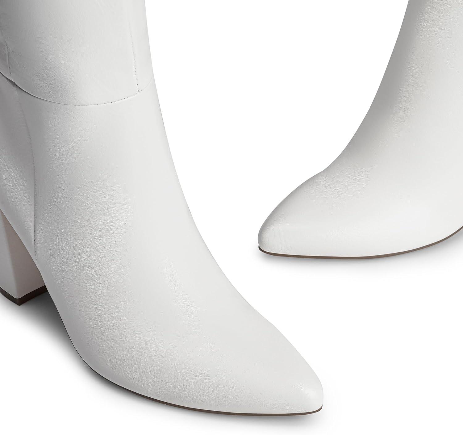 imageDREAM PAIRS Knee High Boots Women Chunky Heel Pointed Toe Tall Boots for Women Side Zipper Long BootsWhitepu