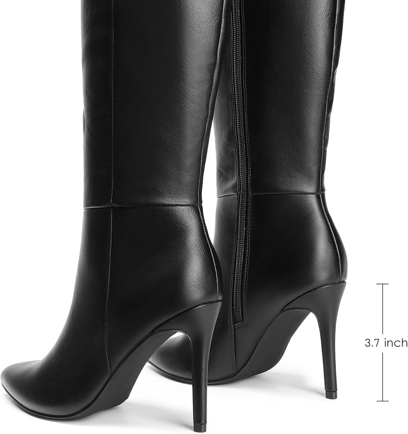 imageDREAM PAIRS Knee High Boots for Women Sexy Pointed Toe Stiletto High Heel Boots Fashion ampamp Classic Dress ShoesBlackpu