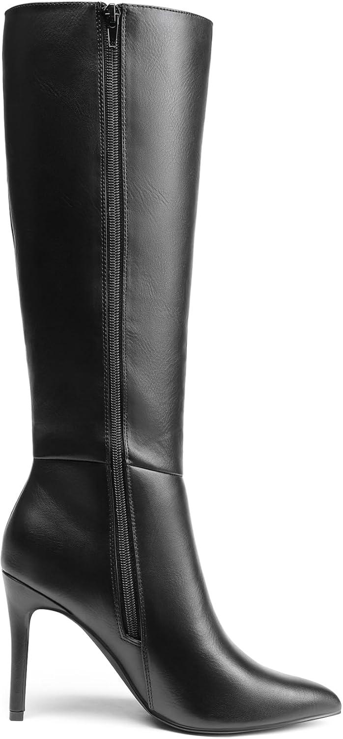 imageDREAM PAIRS Knee High Boots for Women Sexy Pointed Toe Stiletto High Heel Boots Fashion ampamp Classic Dress ShoesBlackpu