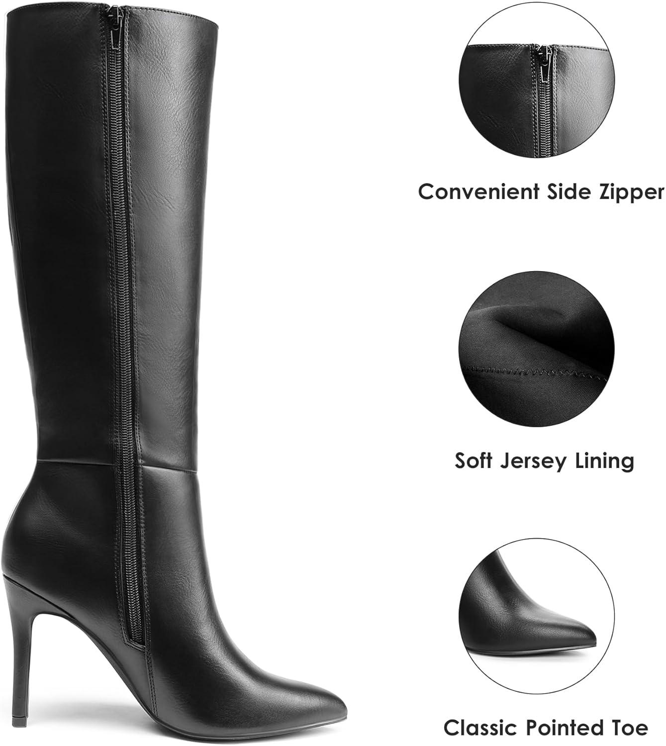 imageDREAM PAIRS Knee High Boots for Women Sexy Pointed Toe Stiletto High Heel Boots Fashion ampamp Classic Dress ShoesBlackpu