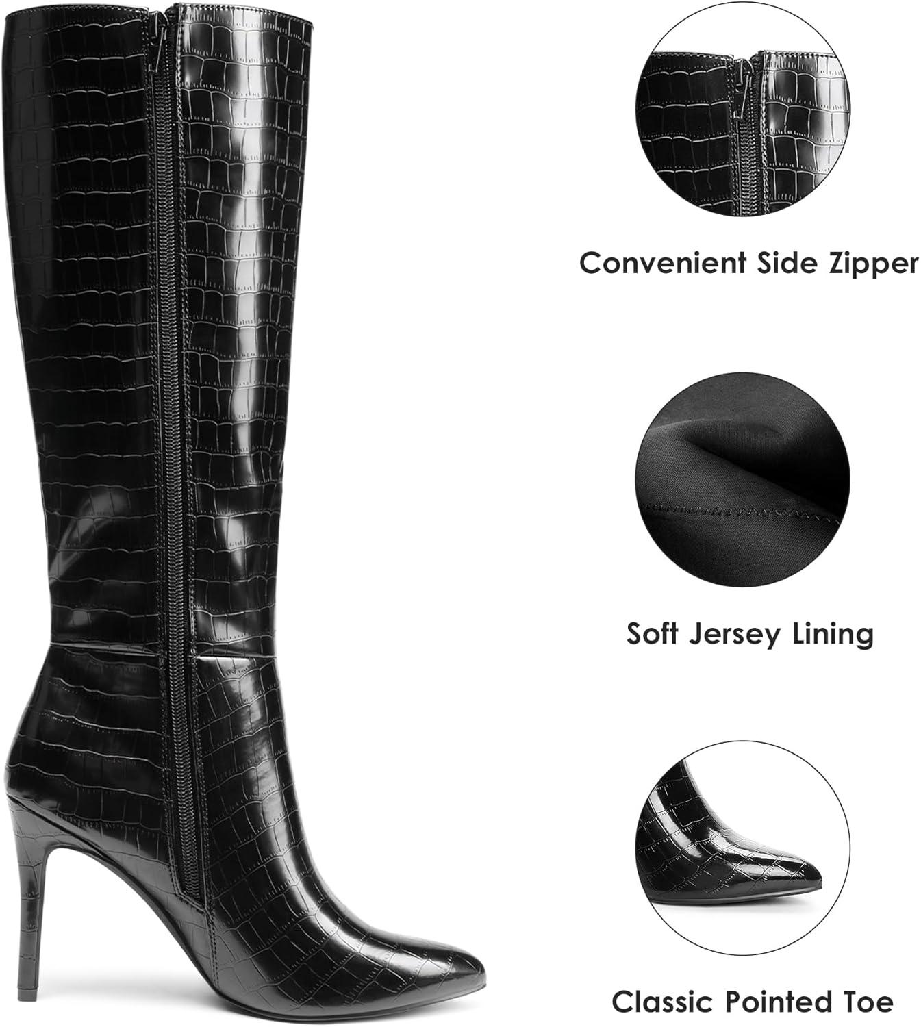 imageDREAM PAIRS Knee High Boots for Women Sexy Pointed Toe Stiletto High Heel Boots Fashion ampamp Classic Dress ShoesBlackstone