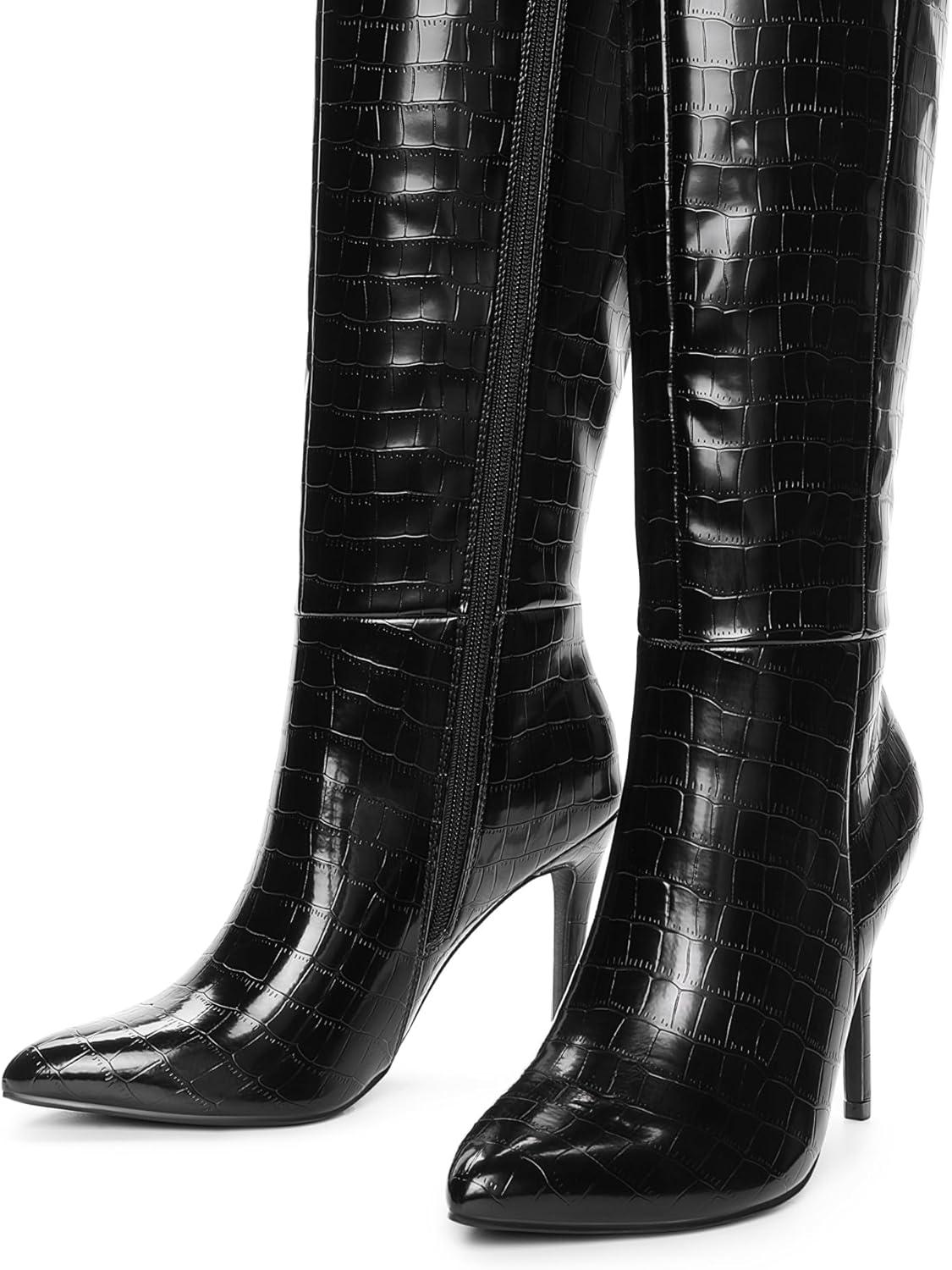 imageDREAM PAIRS Knee High Boots for Women Sexy Pointed Toe Stiletto High Heel Boots Fashion ampamp Classic Dress ShoesBlackstone