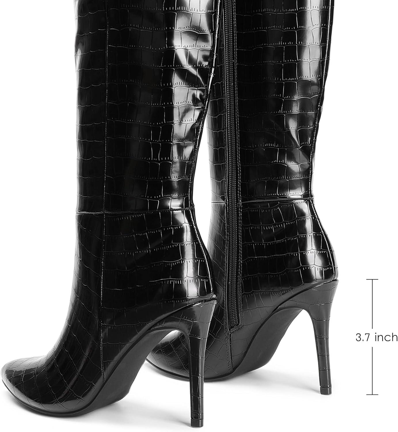 imageDREAM PAIRS Knee High Boots for Women Sexy Pointed Toe Stiletto High Heel Boots Fashion ampamp Classic Dress ShoesBlackstone