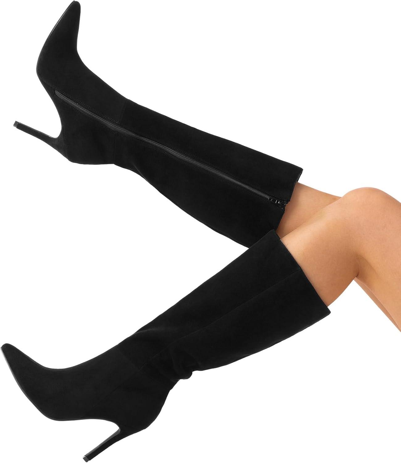 imageDREAM PAIRS Knee High Boots for Women Sexy Pointed Toe Stiletto High Heel Boots Fashion ampamp Classic Dress ShoesBlacksuede