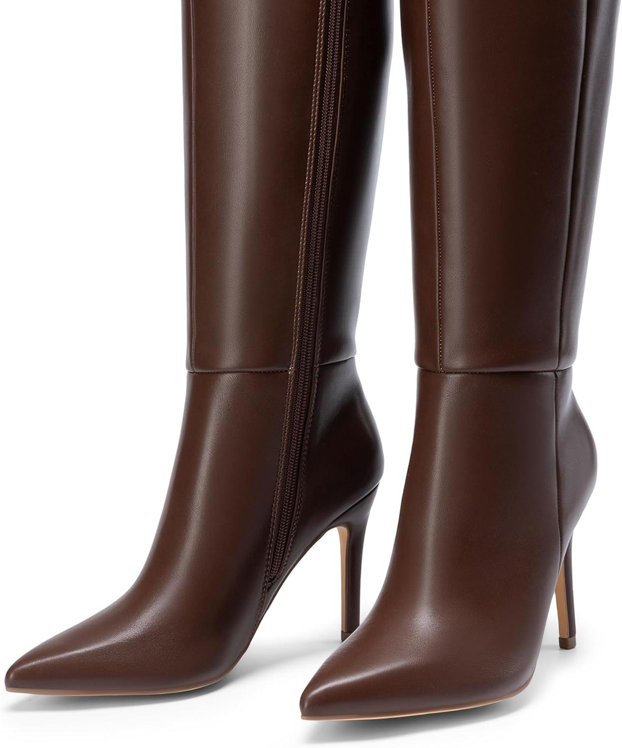 imageDREAM PAIRS Knee High Boots for Women Sexy Pointed Toe Stiletto High Heel Boots Fashion ampamp Classic Dress ShoesBrown