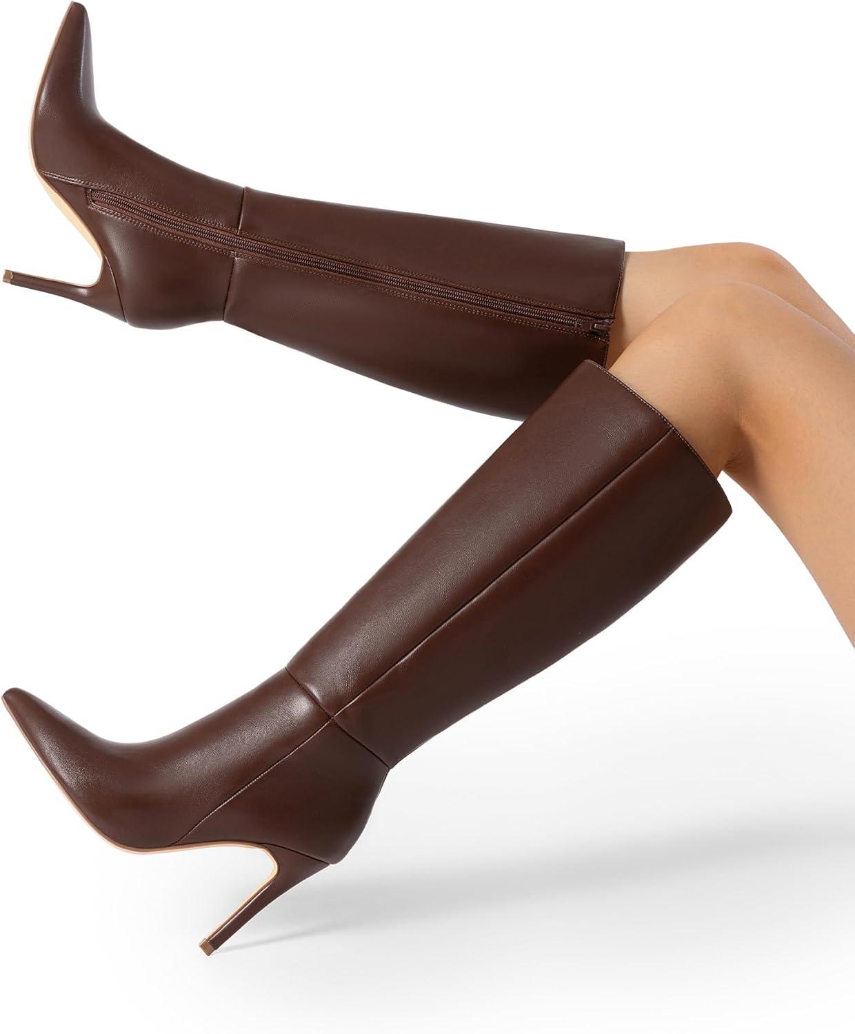 imageDREAM PAIRS Knee High Boots for Women Sexy Pointed Toe Stiletto High Heel Boots Fashion ampamp Classic Dress ShoesBrown