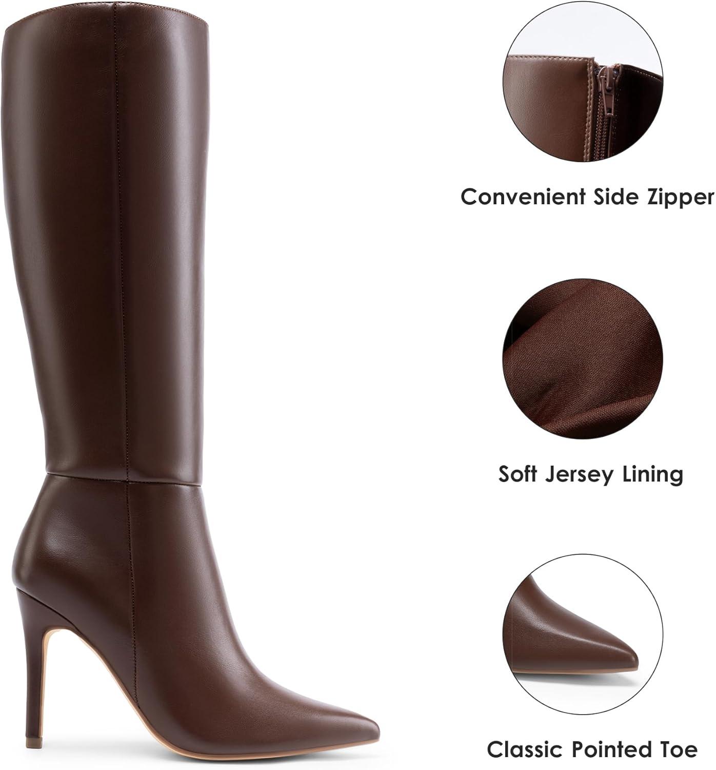 imageDREAM PAIRS Knee High Boots for Women Sexy Pointed Toe Stiletto High Heel Boots Fashion ampamp Classic Dress ShoesBrown