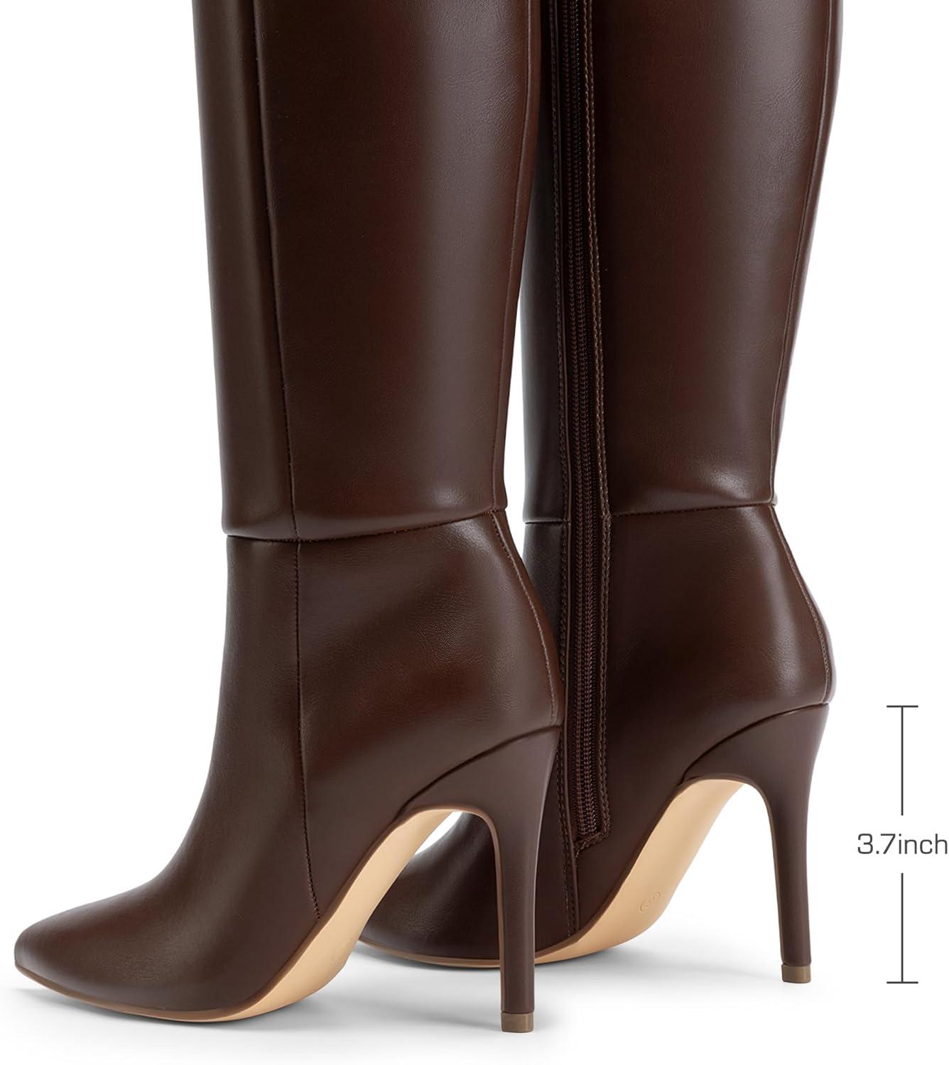 imageDREAM PAIRS Knee High Boots for Women Sexy Pointed Toe Stiletto High Heel Boots Fashion ampamp Classic Dress ShoesBrown