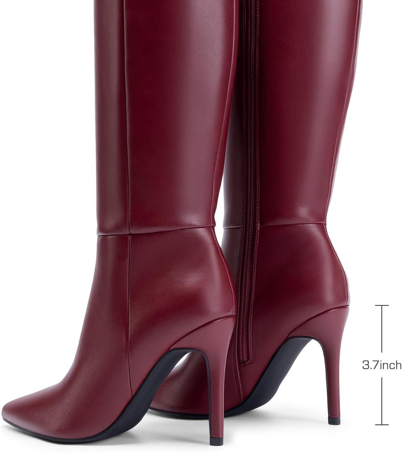 imageDREAM PAIRS Knee High Boots for Women Sexy Pointed Toe Stiletto High Heel Boots Fashion ampamp Classic Dress ShoesBurgundy