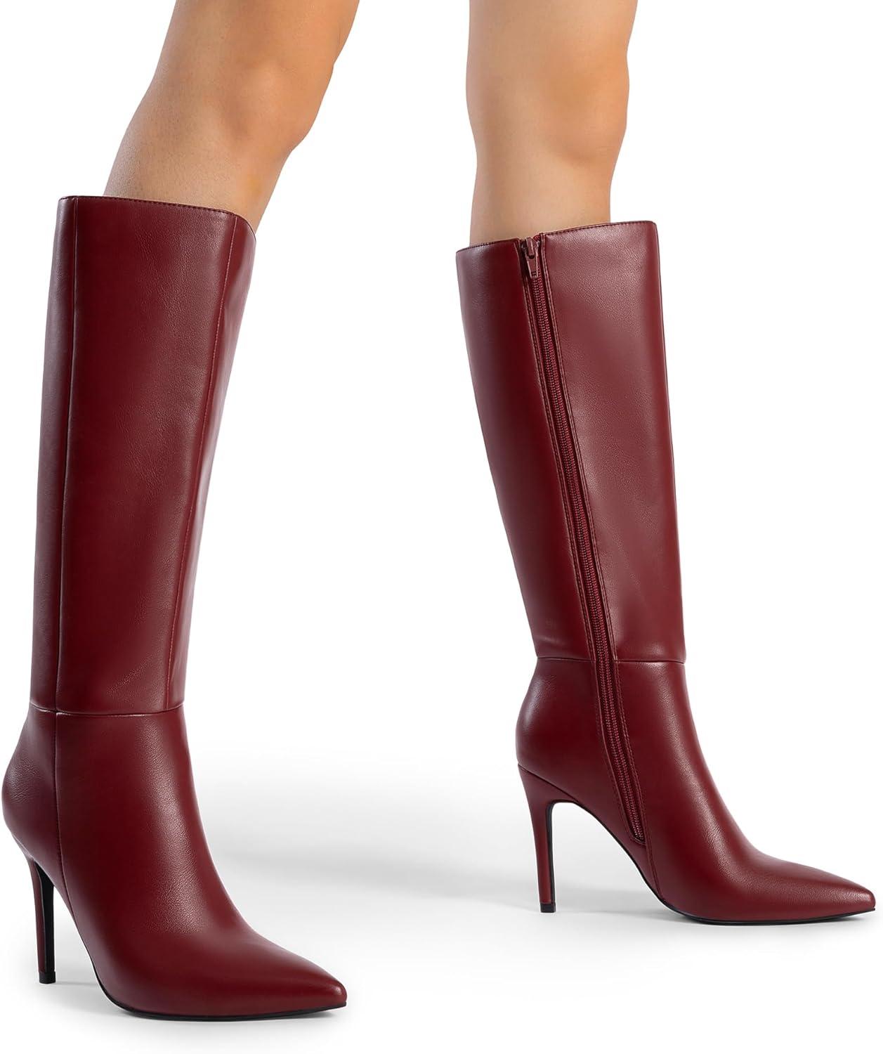 imageDREAM PAIRS Knee High Boots for Women Sexy Pointed Toe Stiletto High Heel Boots Fashion ampamp Classic Dress ShoesBurgundy