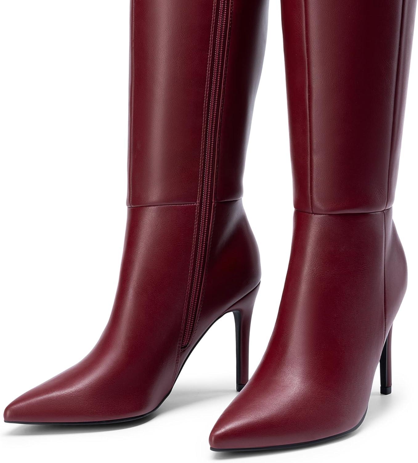 imageDREAM PAIRS Knee High Boots for Women Sexy Pointed Toe Stiletto High Heel Boots Fashion ampamp Classic Dress ShoesBurgundy