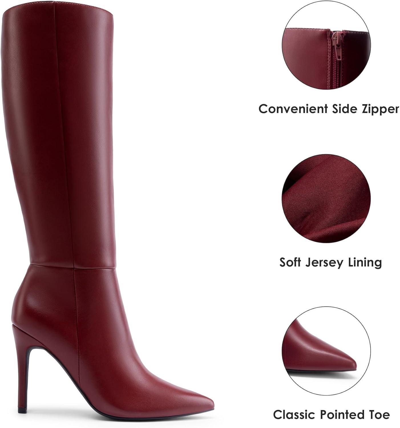 imageDREAM PAIRS Knee High Boots for Women Sexy Pointed Toe Stiletto High Heel Boots Fashion ampamp Classic Dress ShoesBurgundy