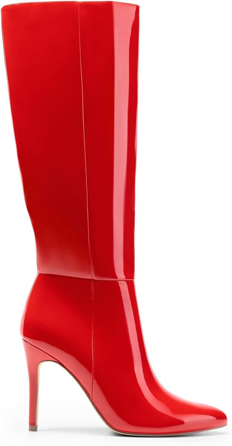 imageDREAM PAIRS Knee High Boots for Women Sexy Pointed Toe Stiletto High Heel Boots Fashion ampamp Classic Dress ShoesRedpat