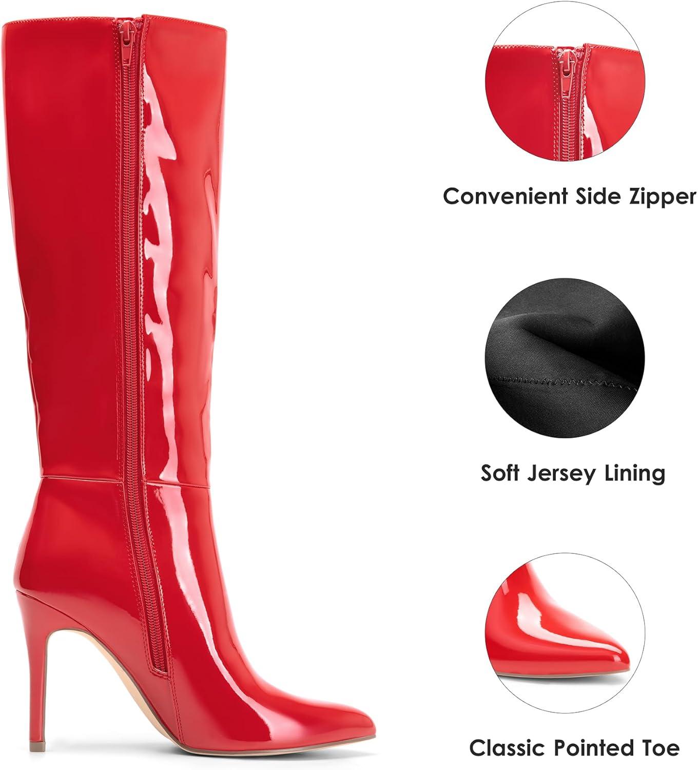 imageDREAM PAIRS Knee High Boots for Women Sexy Pointed Toe Stiletto High Heel Boots Fashion ampamp Classic Dress ShoesRedpat