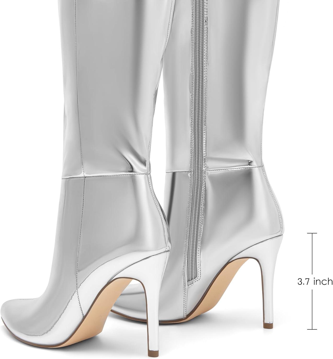 imageDREAM PAIRS Knee High Boots for Women Sexy Pointed Toe Stiletto High Heel Boots Fashion ampamp Classic Dress ShoesSilverpat