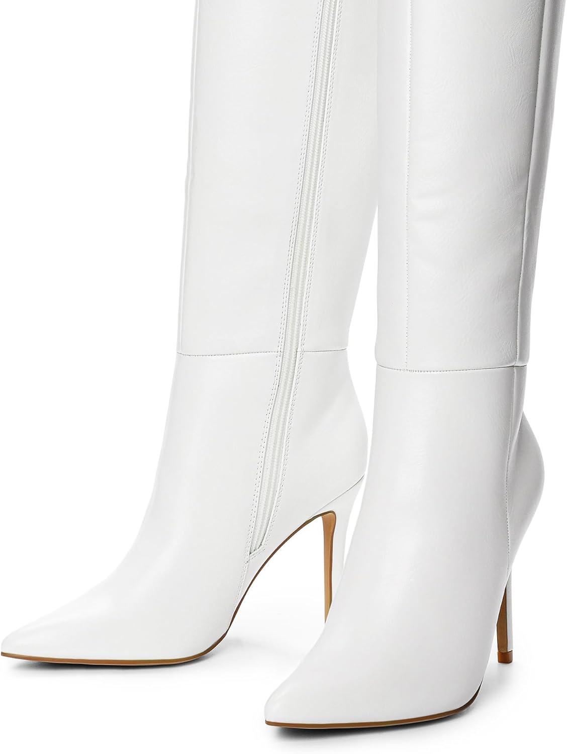 imageDREAM PAIRS Knee High Boots for Women Sexy Pointed Toe Stiletto High Heel Boots Fashion ampamp Classic Dress ShoesWhitepu