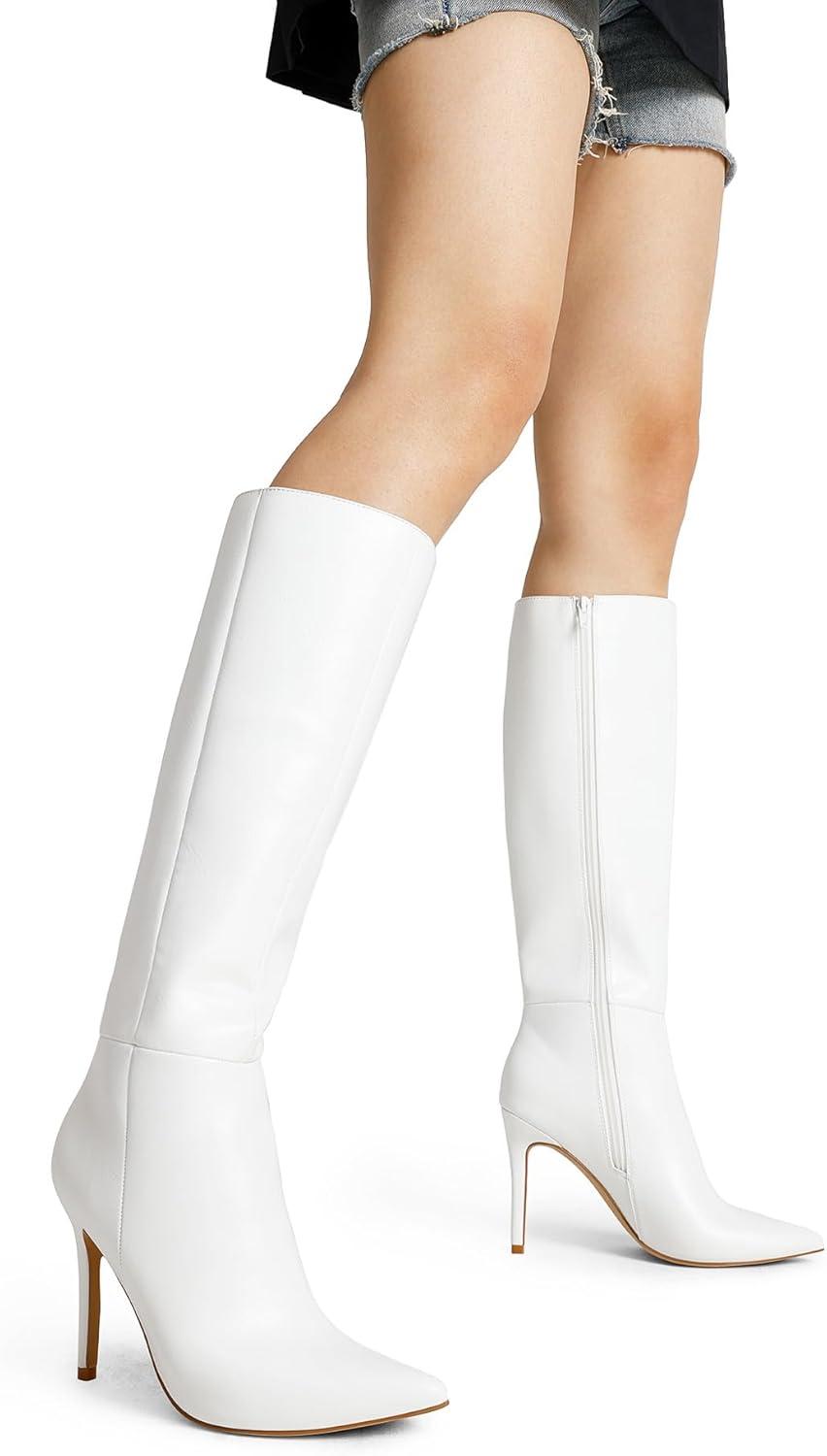 imageDREAM PAIRS Knee High Boots for Women Sexy Pointed Toe Stiletto High Heel Boots Fashion ampamp Classic Dress ShoesWhitepu
