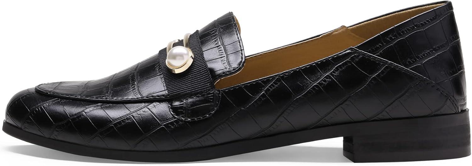 imageDREAM PAIRS Loafers for Women Slip On Comfortable Round Toe Casual Fashion Flats Dressy ShoesBlack StonePu