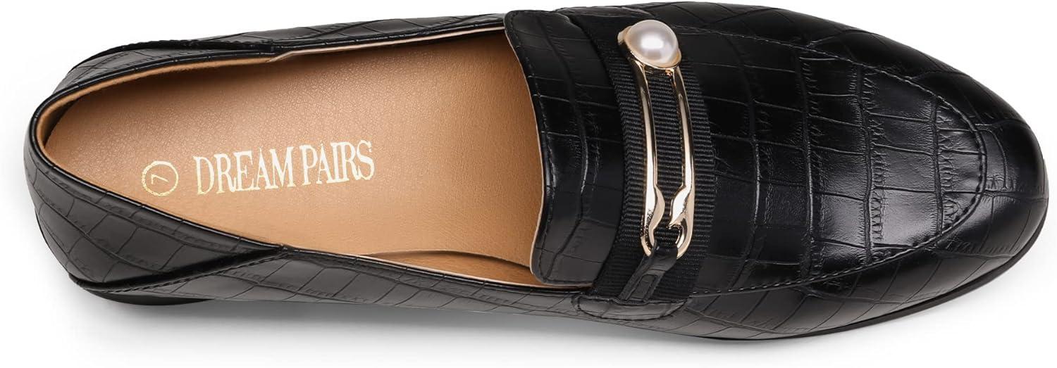 imageDREAM PAIRS Loafers for Women Slip On Comfortable Round Toe Casual Fashion Flats Dressy ShoesBlack StonePu