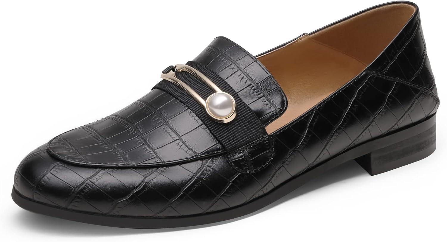 imageDREAM PAIRS Loafers for Women Slip On Comfortable Round Toe Casual Fashion Flats Dressy ShoesBlack StonePu