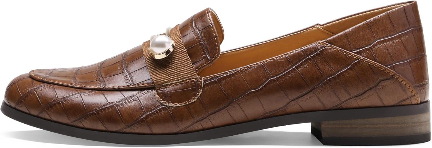 imageDREAM PAIRS Loafers for Women Slip On Comfortable Round Toe Casual Fashion Flats Dressy ShoesTan StonePu