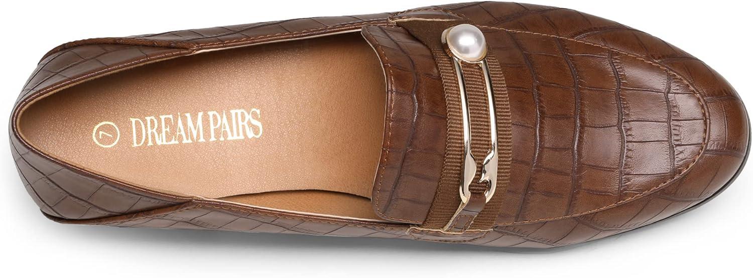 imageDREAM PAIRS Loafers for Women Slip On Comfortable Round Toe Casual Fashion Flats Dressy ShoesTan StonePu