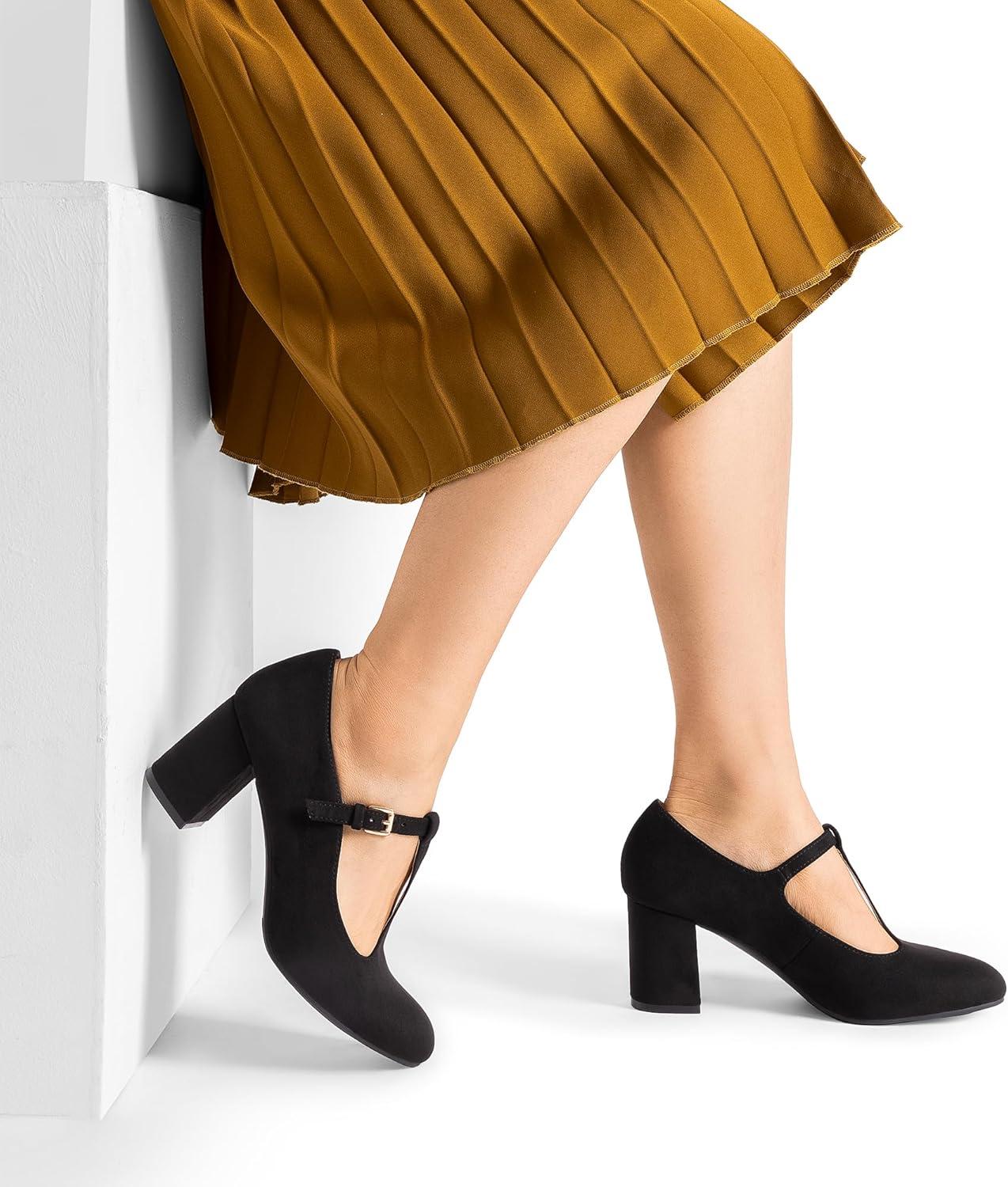 imageDREAM PAIRS Low Chunky Heels for Women TStrap Mary Jane Pumps Wedding Dress ShoesBlack